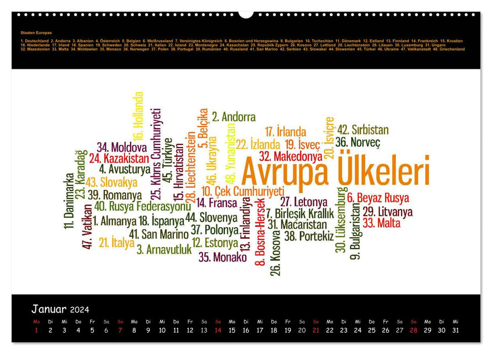 Sprachkalender Türkisch-Deutsch (CALVENDO Premium Wandkalender 2024)