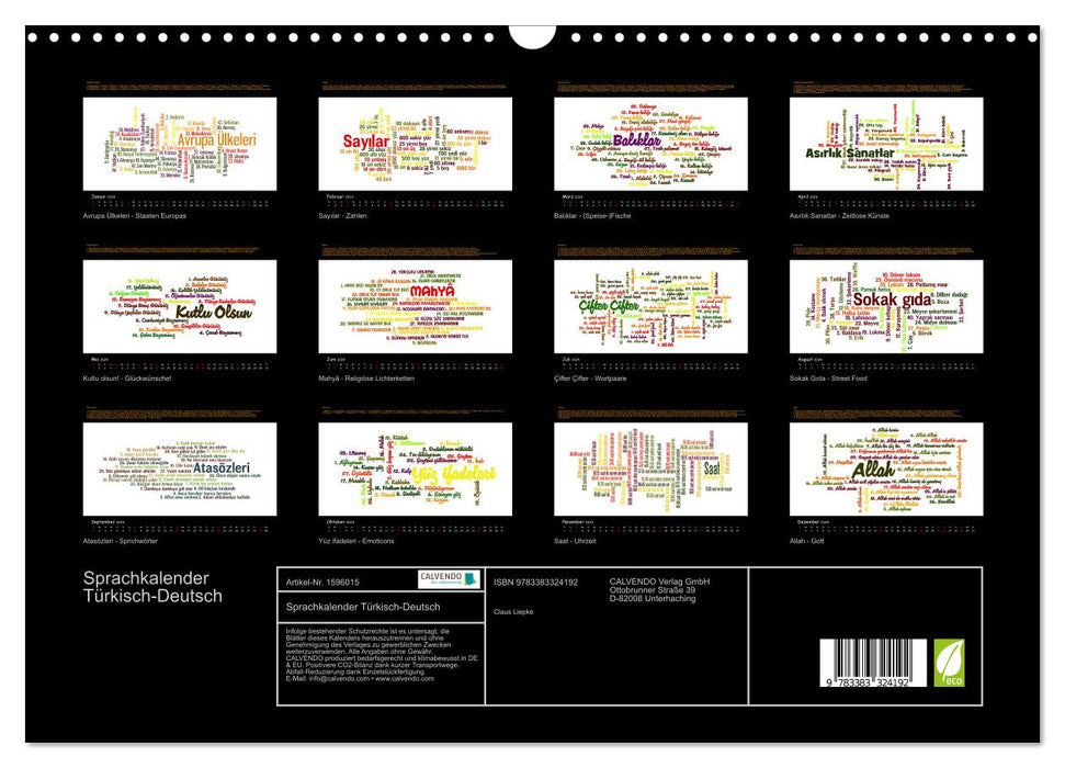 Language calendar Turkish-German (CALVENDO wall calendar 2024) 