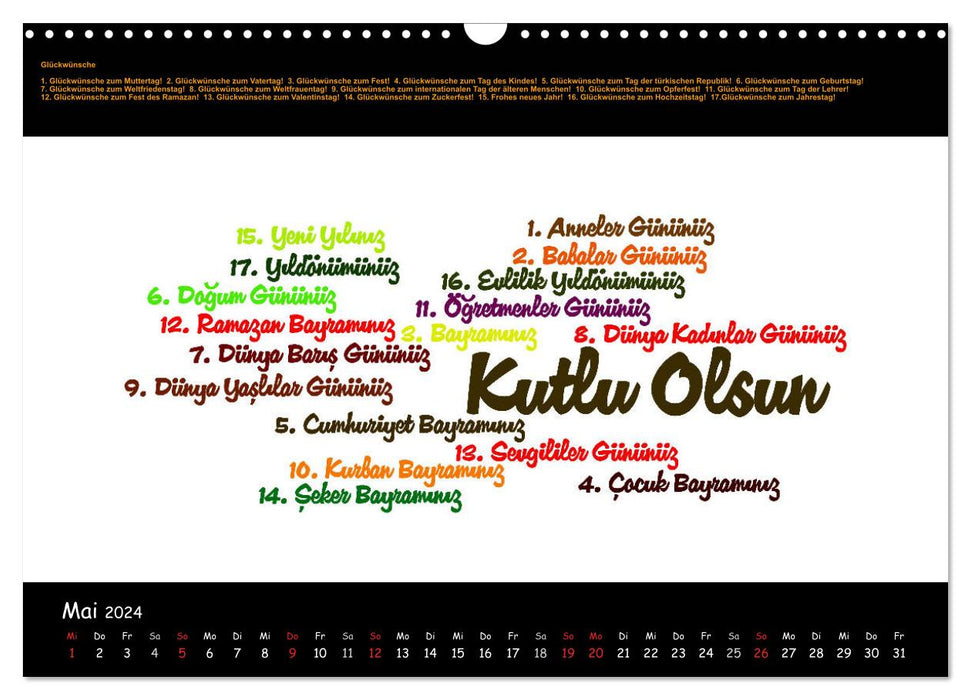 Sprachkalender Türkisch-Deutsch (CALVENDO Wandkalender 2024)