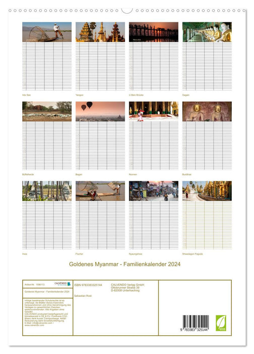 Goldenes Myanmar - Familienkalender 2024 (CALVENDO Premium Wandkalender 2024)