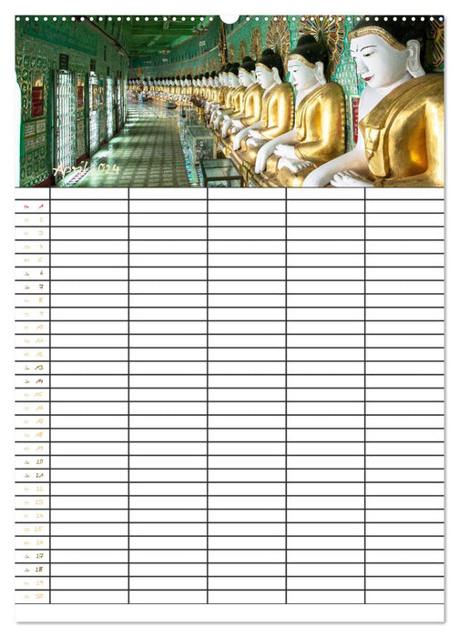 Golden Myanmar - Family Calendar 2024 (CALVENDO Premium Wall Calendar 2024) 