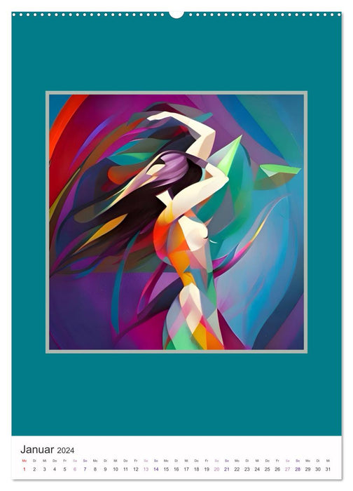 Tanzvergnügen, abstrakt, farbenfroh und voller Schwung (CALVENDO Wandkalender 2024)