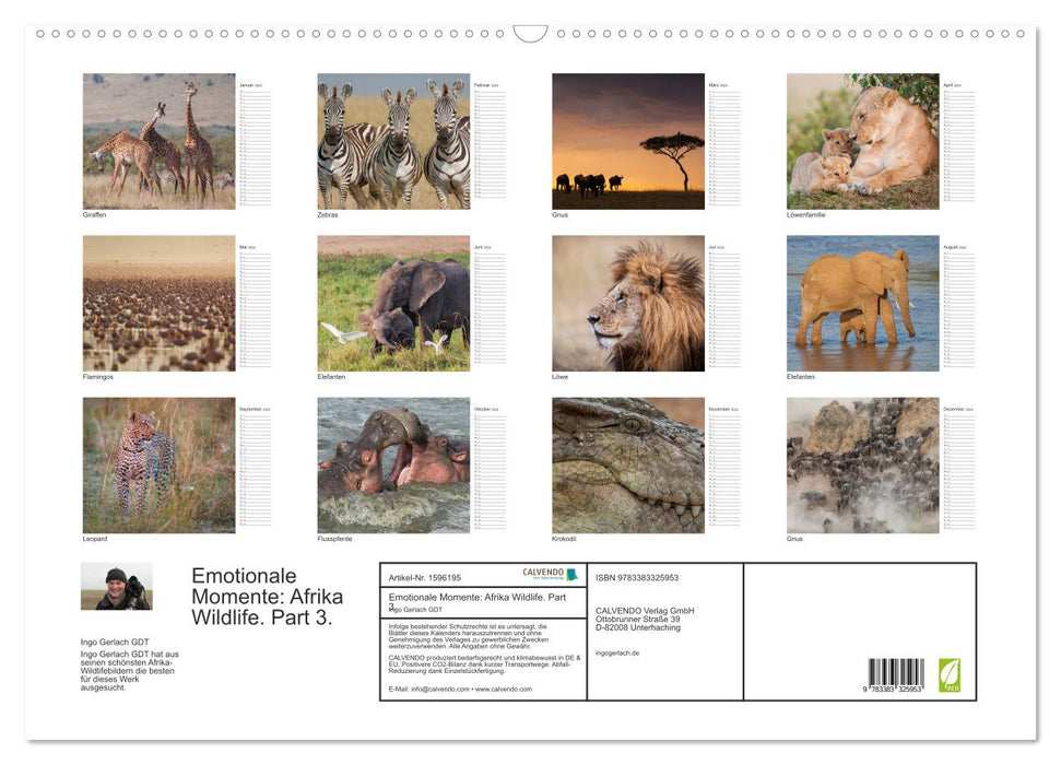 Moments d'émotion : la faune africaine. Partie 3. (Calendrier mural CALVENDO 2024) 