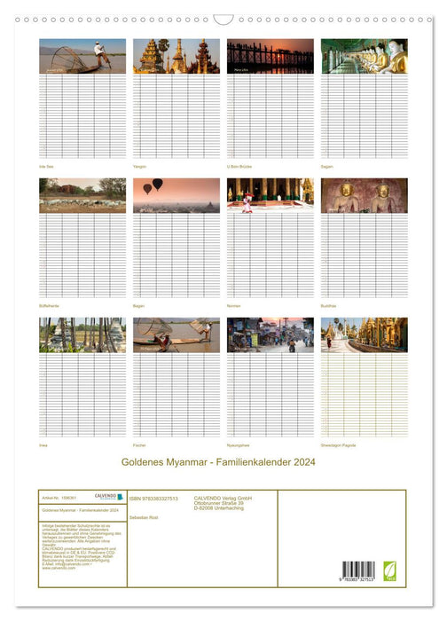 Golden Myanmar - Family Calendar 2024 (CALVENDO Wall Calendar 2024) 