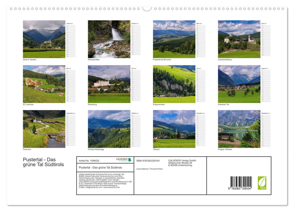 Pustertal - The green valley of South Tyrol (CALVENDO Premium Wall Calendar 2024) 