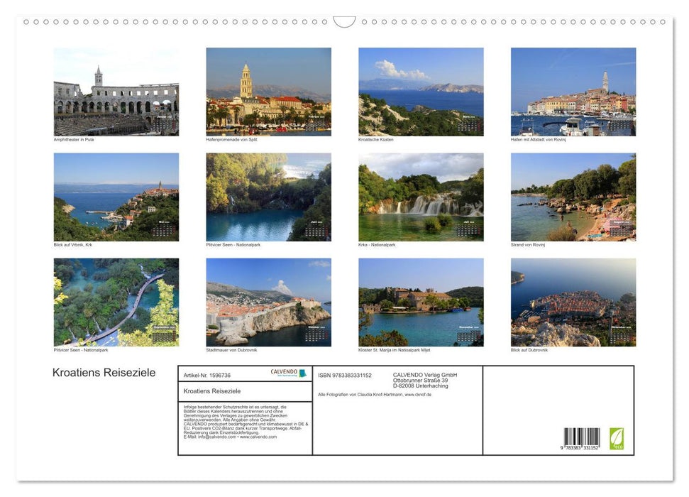 Croatia's travel destinations (CALVENDO wall calendar 2024) 