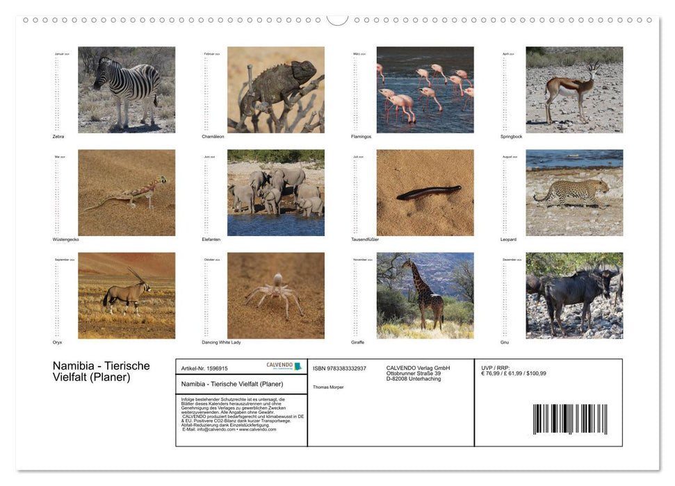 Namibia - Animal Diversity (Planner) (CALVENDO Premium Wall Calendar 2024) 