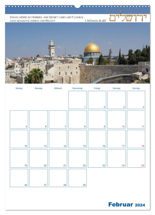Calendrier de Jérusalem avec mots bibliques et planificateur ! (Calendrier mural CALVENDO Premium 2024) 