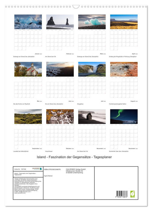 Island - Faszination der Gegensätze - Tagesplaner (CALVENDO Wandkalender 2024)