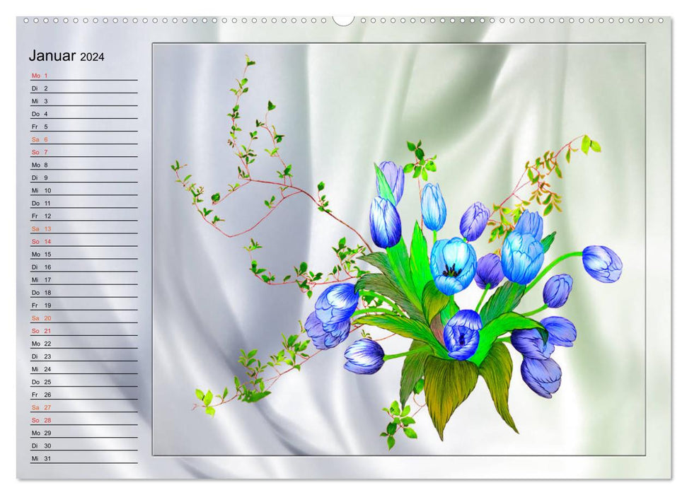 Blumen-Zeichnungen (CALVENDO Wandkalender 2024)