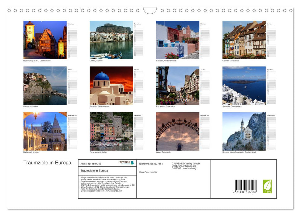 Dream destinations in Europe (CALVENDO wall calendar 2024) 