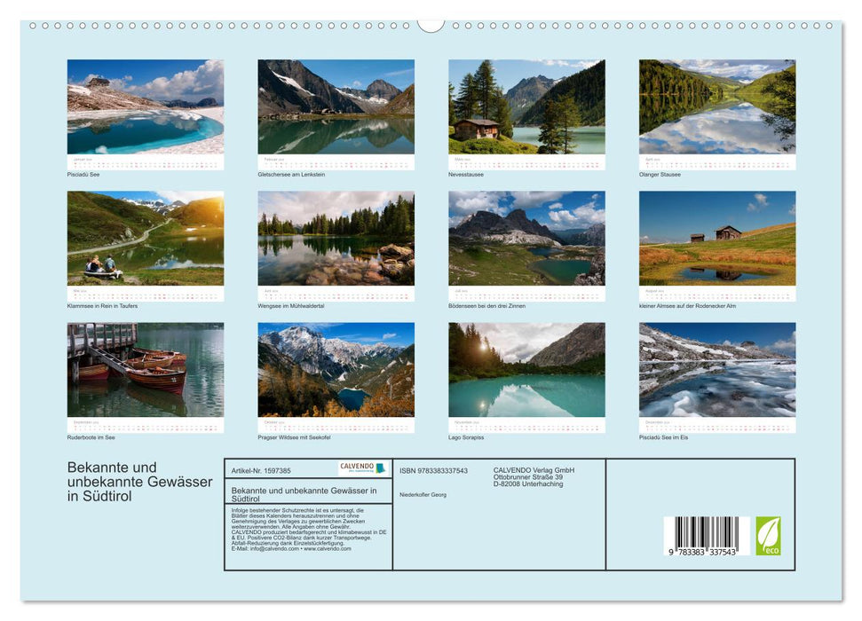 bekannte und unbekannte Gewässer in Südtirol (CALVENDO Premium Wandkalender 2024)