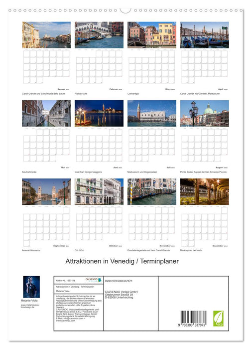 Attraktionen in Venedig / Terminplaner (CALVENDO Premium Wandkalender 2024)