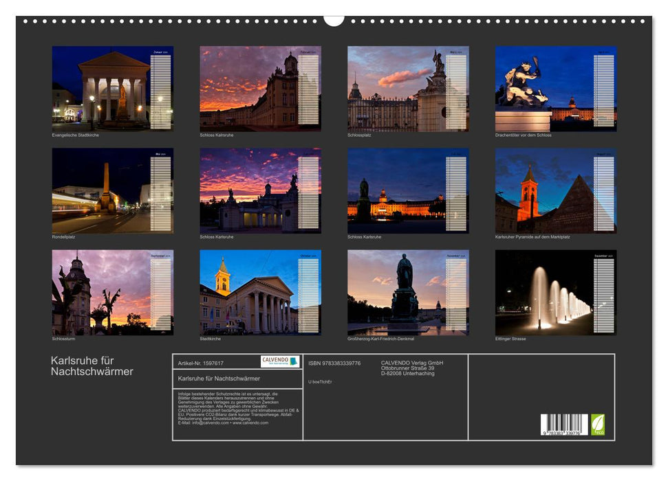 KARLSRUHE FÜR NACHTSCHWÄRMER (CALVENDO Wandkalender 2024)