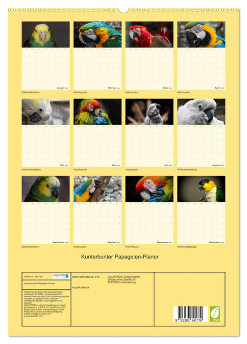 Kunterbunter Papageien-Planer (CALVENDO Premium Wandkalender 2024)