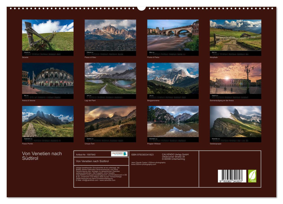 De la Vénétie au Tyrol du Sud (Calvendo Premium Wall Calendar 2024) 