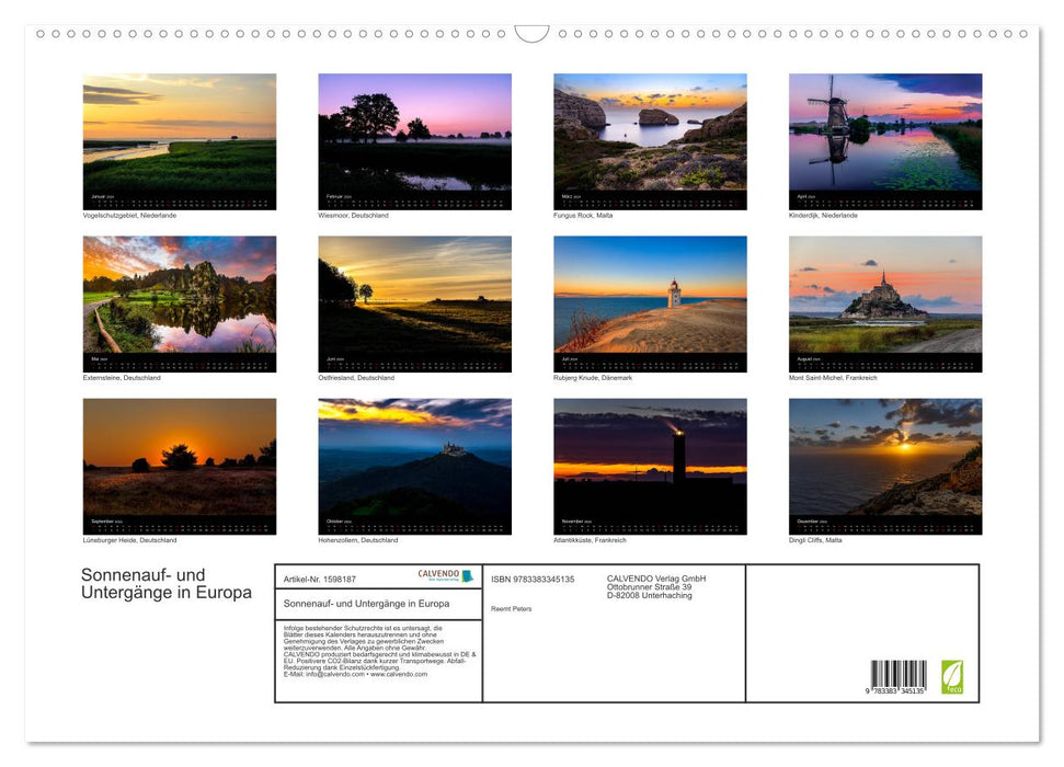 Sunrises and sunsets in Europe (CALVENDO wall calendar 2024) 