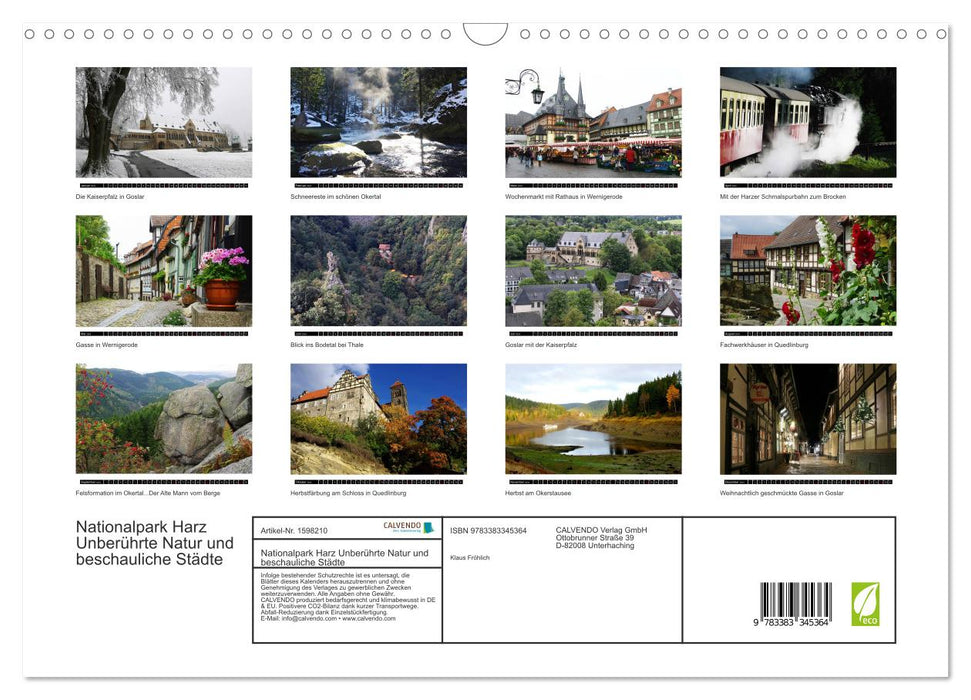 Parc national du Harz Nature intacte et villes tranquilles (calendrier mural CALVENDO 2024) 