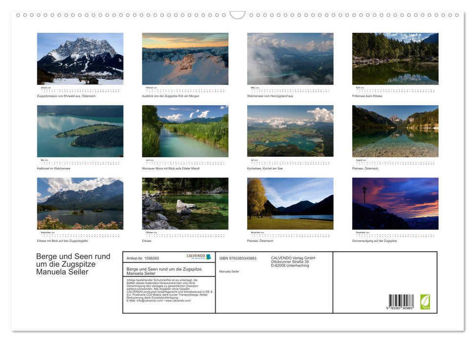 Berge und Seen rund um die Zugspitze (CALVENDO Wandkalender 2024)