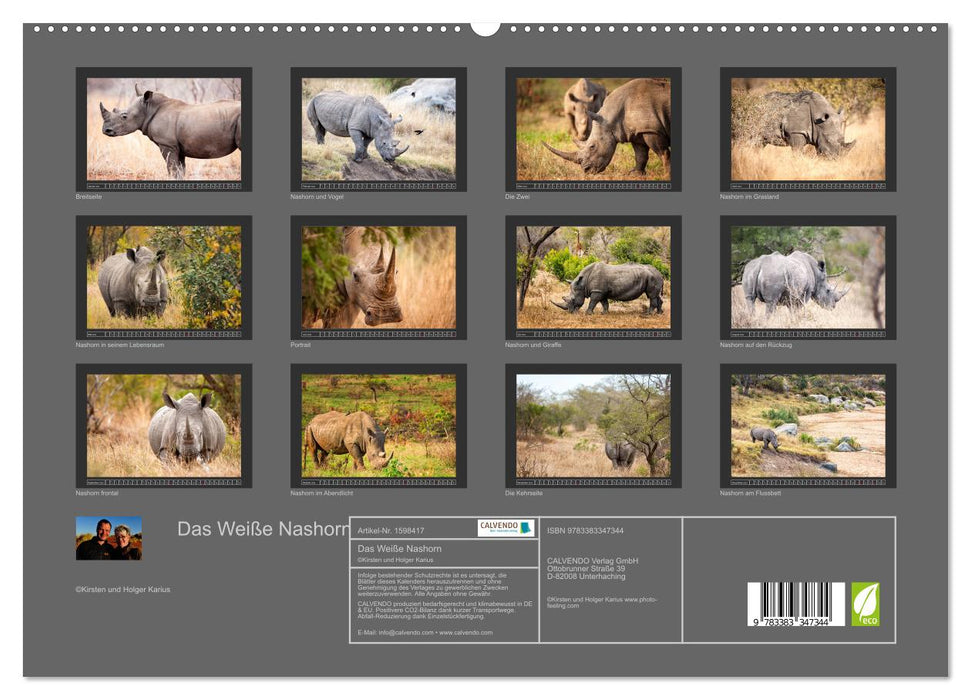 Das Weiße Nashorn (CALVENDO Premium Wandkalender 2024)