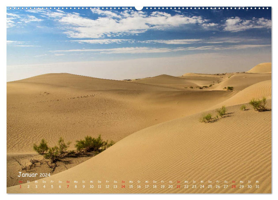 On the road in the Taklamakan Desert (CALVENDO Premium Wall Calendar 2024) 