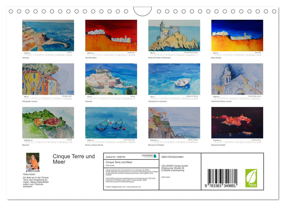 Cinque Terre and sea in watercolor and acrylic (CALVENDO wall calendar 2024) 