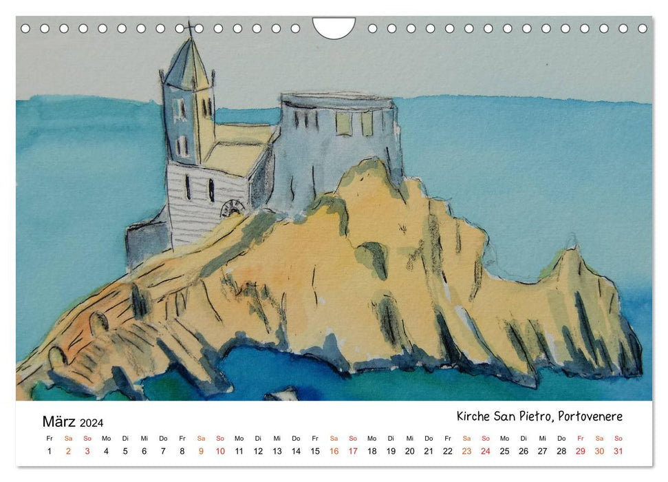 Cinque Terre and sea in watercolor and acrylic (CALVENDO wall calendar 2024) 