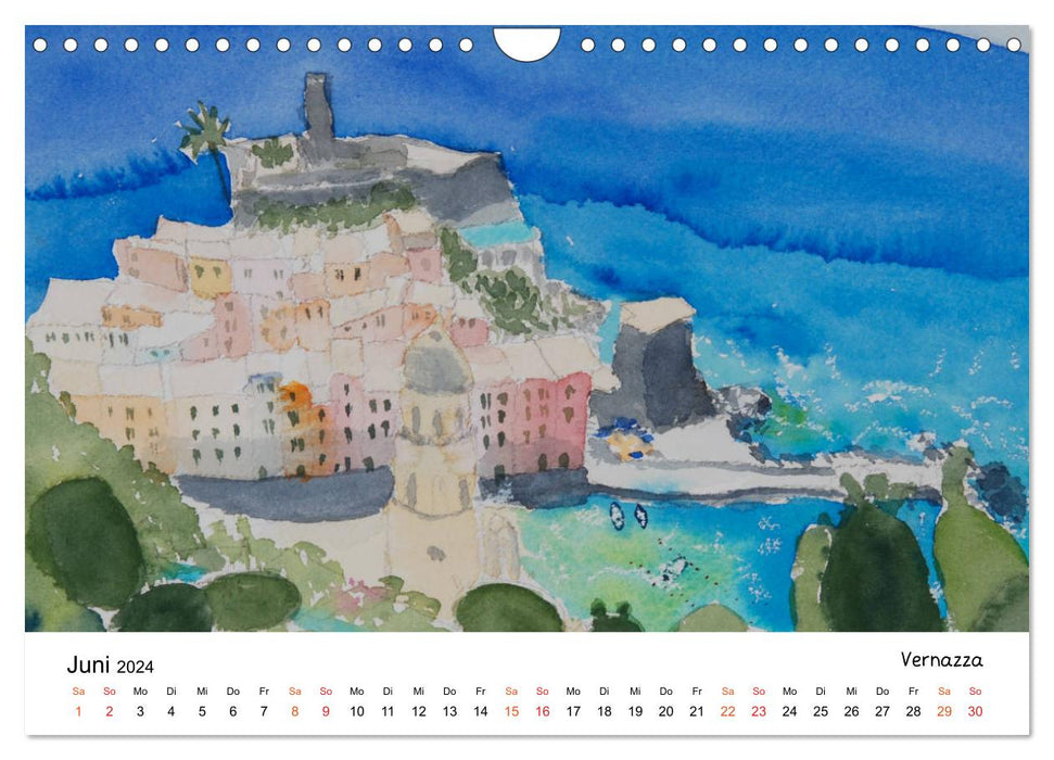 Cinque Terre und Meer in Aquarell und Acryl (CALVENDO Wandkalender 2024)