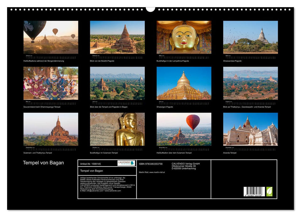 Tempel von Bagan (CALVENDO Wandkalender 2024)