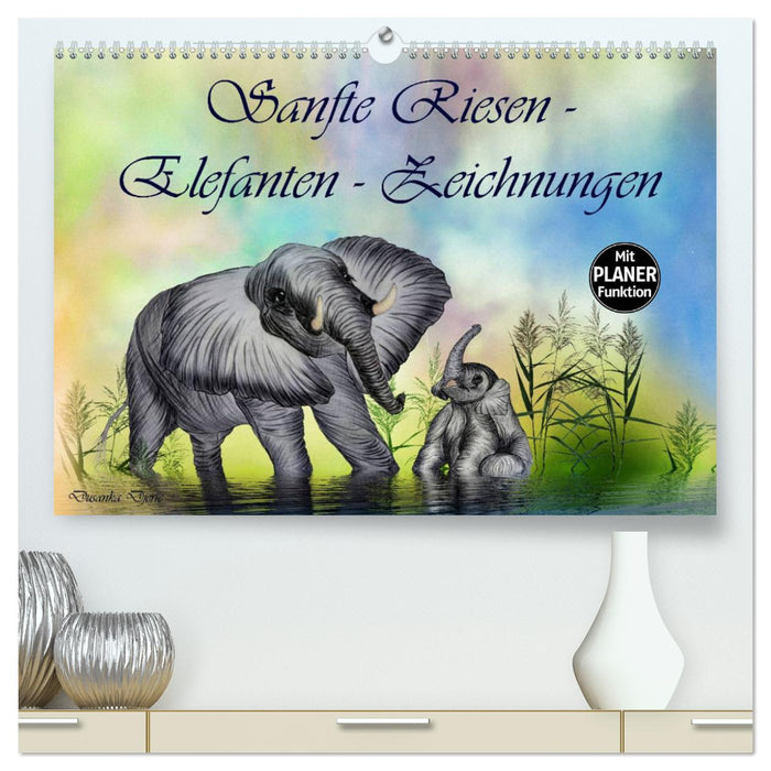 Sanfte Riesen - Elefanten-Zeichnungen (CALVENDO Premium Wandkalender 2024)