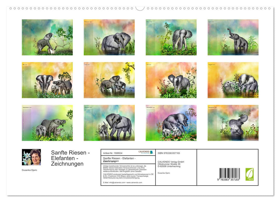 Gentle Giants - Elephant Drawings (CALVENDO Premium Wall Calendar 2024) 