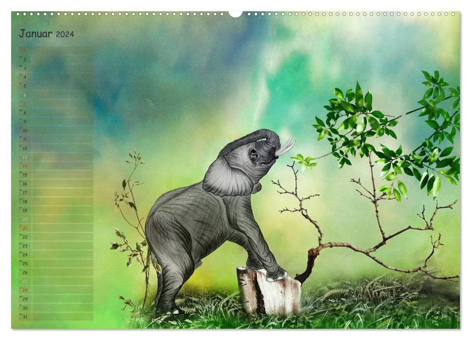 Sanfte Riesen - Elefanten-Zeichnungen (CALVENDO Premium Wandkalender 2024)