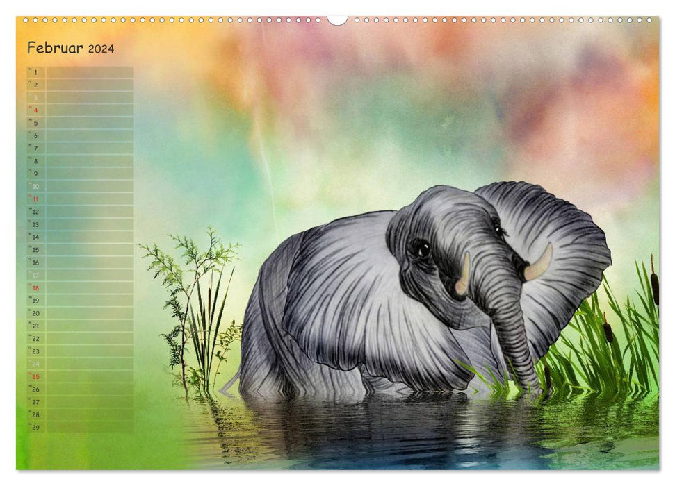 Gentle Giants - Elephant Drawings (CALVENDO Premium Wall Calendar 2024) 