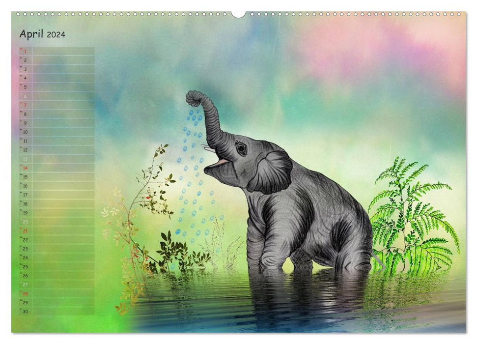 Gentle Giants - Elephant Drawings (CALVENDO Premium Wall Calendar 2024) 