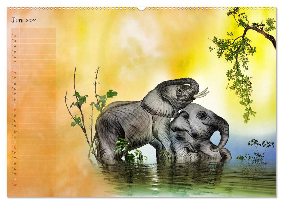 Gentle Giants - Elephant Drawings (CALVENDO Premium Wall Calendar 2024) 