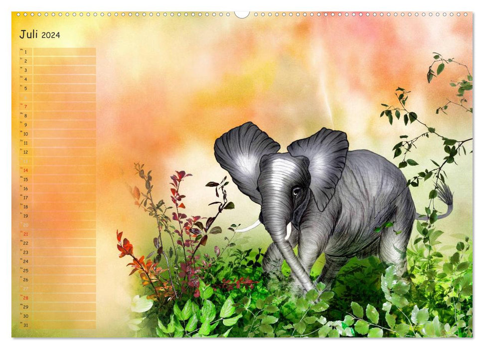 Gentle Giants - Elephant Drawings (CALVENDO Premium Wall Calendar 2024) 