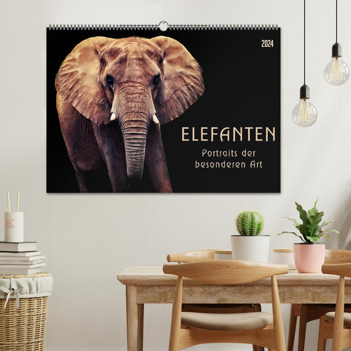 Éléphants - portraits d'un genre particulier (Calendrier mural CALVENDO 2024) 