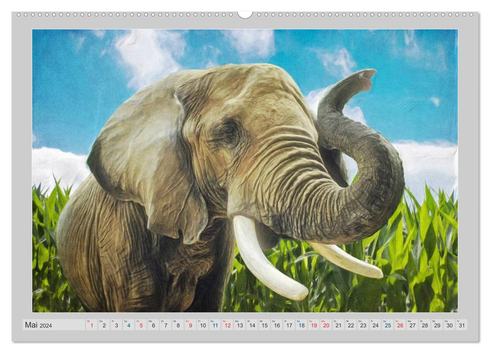 Éléphants - portraits d'un genre particulier (Calendrier mural CALVENDO 2024) 