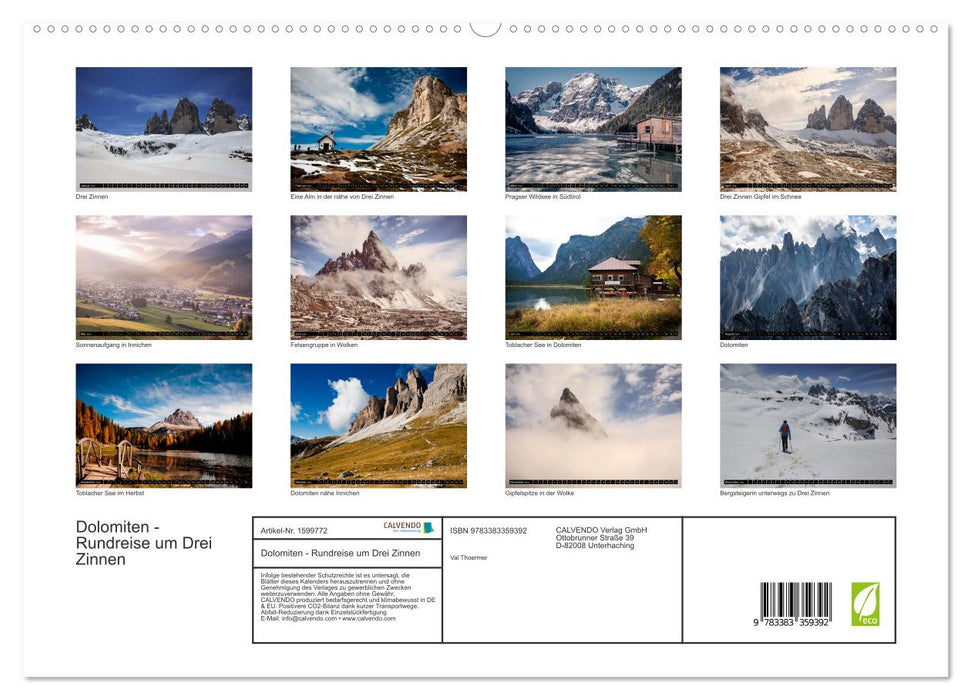 Dolomiten - Rundreise um Drei Zinnen (CALVENDO Premium Wandkalender 2024)