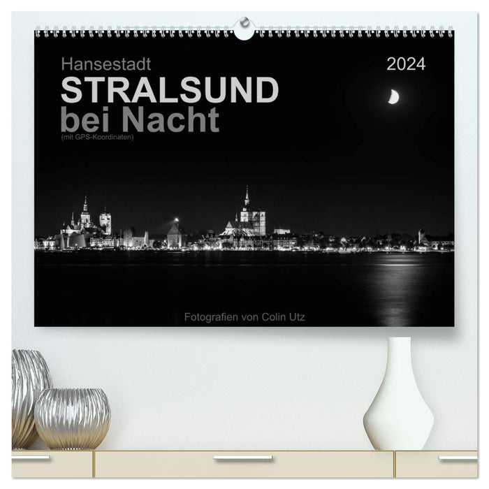 Ville hanséatique de Stralsund la nuit (avec coordonnées GPS) (Calendrier mural CALVENDO Premium 2024) 