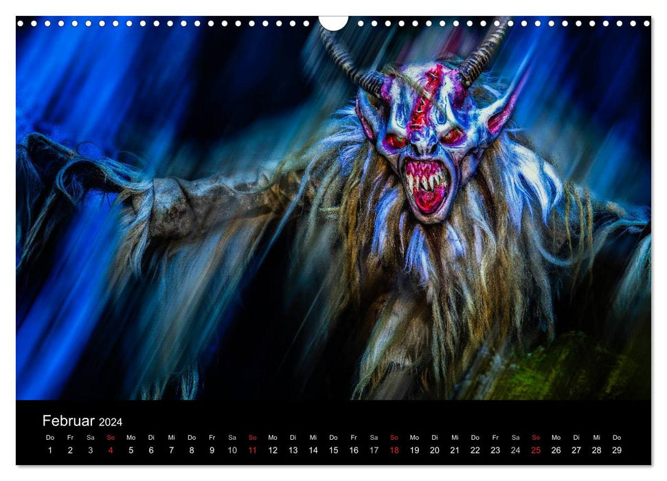 Perchten et Krampus au pied des Alpes (calendrier mural CALVENDO 2024) 