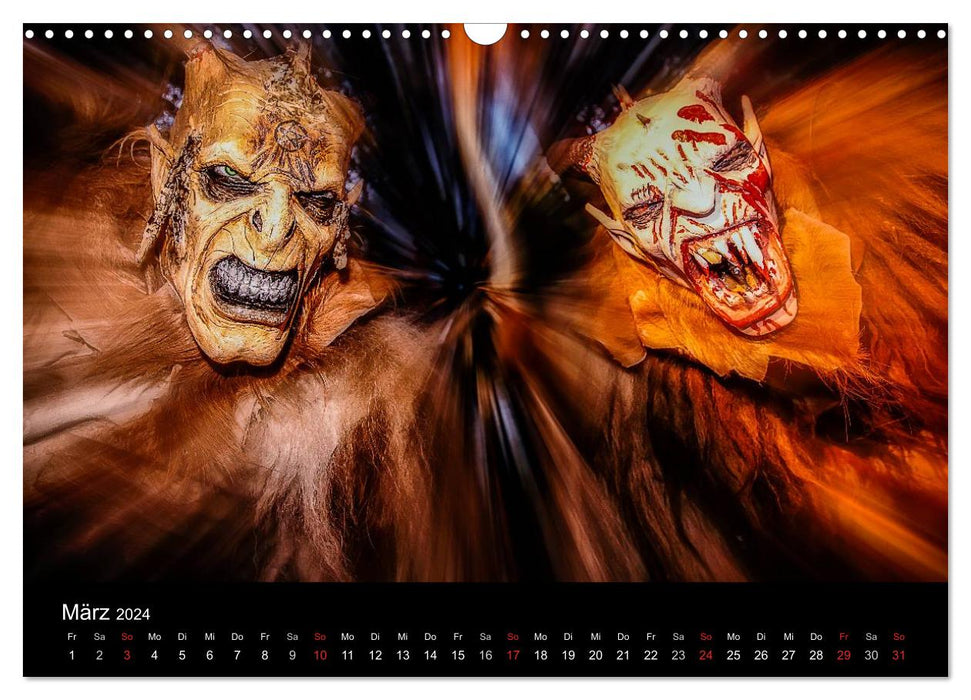 Perchten et Krampus au pied des Alpes (calendrier mural CALVENDO 2024) 