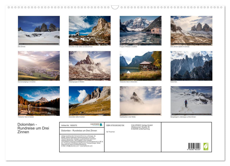 Dolomites - tour autour des Trois Sommets (Calendrier mural CALVENDO 2024) 