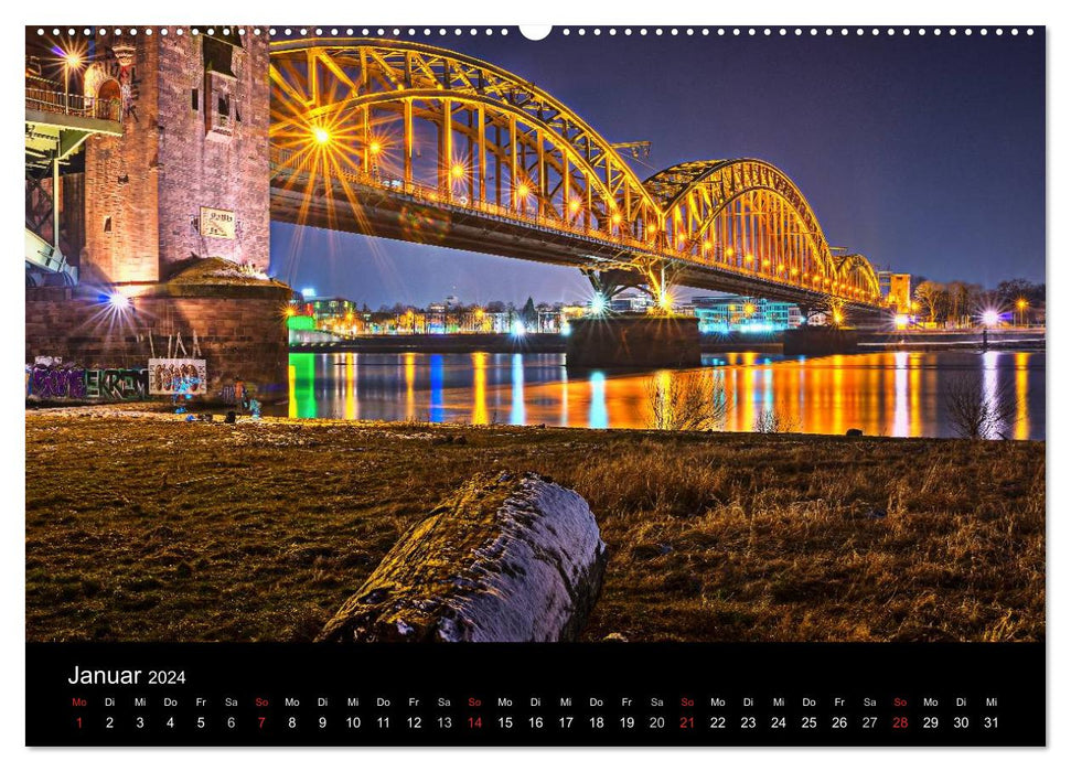 Impressions de Cologne la nuit (calendrier mural CALVENDO 2024) 