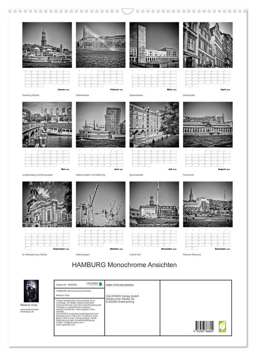 HAMBURG Monochrome Ansichten (CALVENDO Wandkalender 2024)