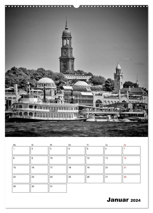 HAMBURG Monochrome Ansichten (CALVENDO Wandkalender 2024)