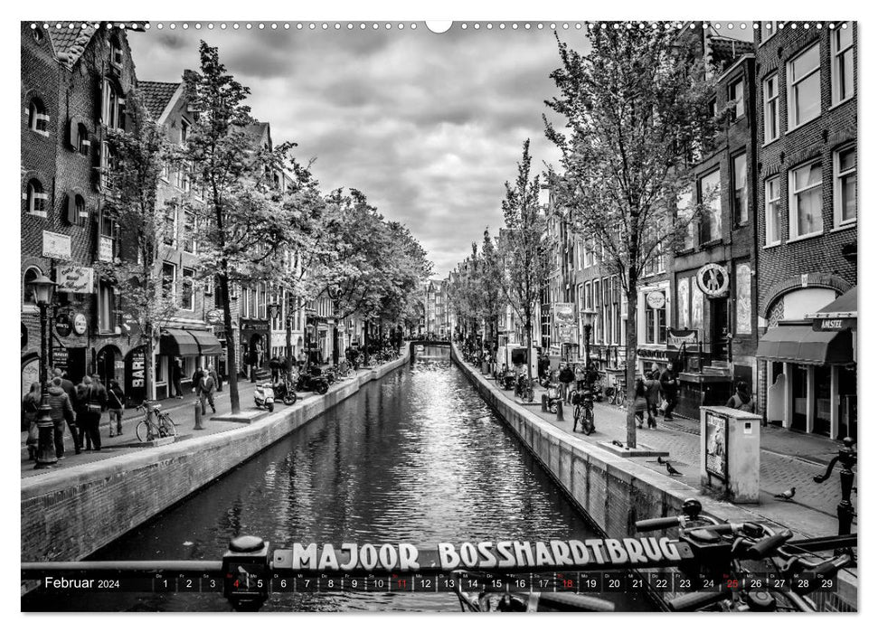 AMSTERDAM Stadtherz in Monochrom (CALVENDO Premium Wandkalender 2024)