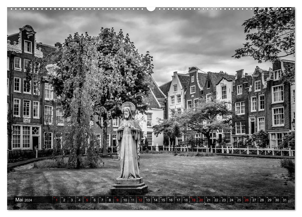 Coeur de ville d'AMSTERDAM en monochrome (Calvendo Premium Wall Calendar 2024) 