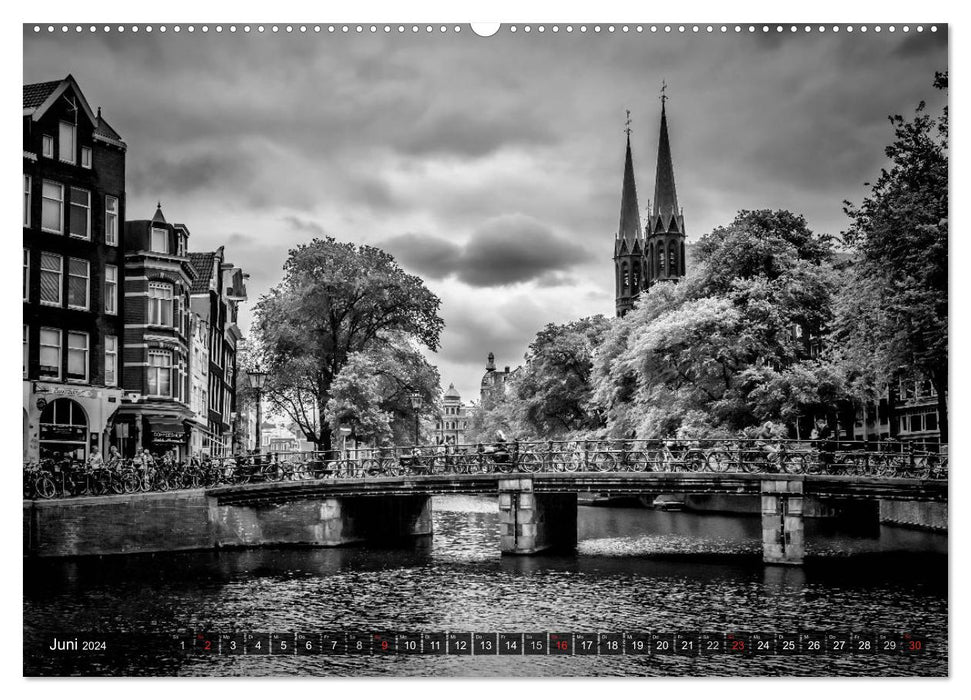 Coeur de ville d'AMSTERDAM en monochrome (Calvendo Premium Wall Calendar 2024) 