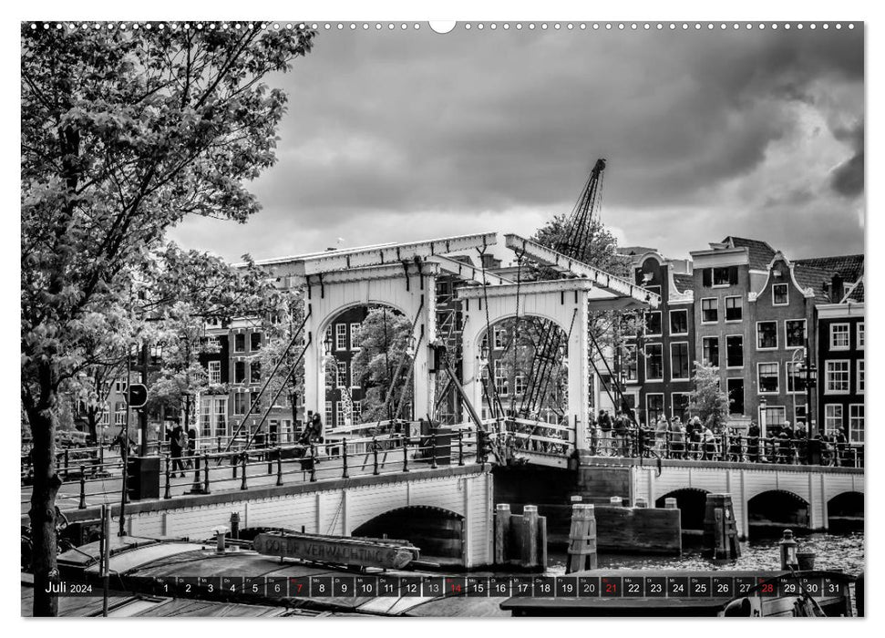 Coeur de ville d'AMSTERDAM en monochrome (Calvendo Premium Wall Calendar 2024) 